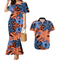 Plumeria Polynesian Pattern Couples Matching Mermaid Dress and Hawaiian Shirt Unique Fantasy Orange Blue LT01 Orange - Polynesian Pride