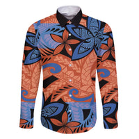 Plumeria Polynesian Pattern Family Matching Long Sleeve Bodycon Dress and Hawaiian Shirt Unique Fantasy Orange Blue