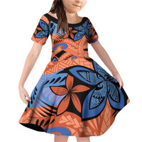 Plumeria Polynesian Pattern Family Matching Off Shoulder Short Dress and Hawaiian Shirt Unique Fantasy Orange Blue