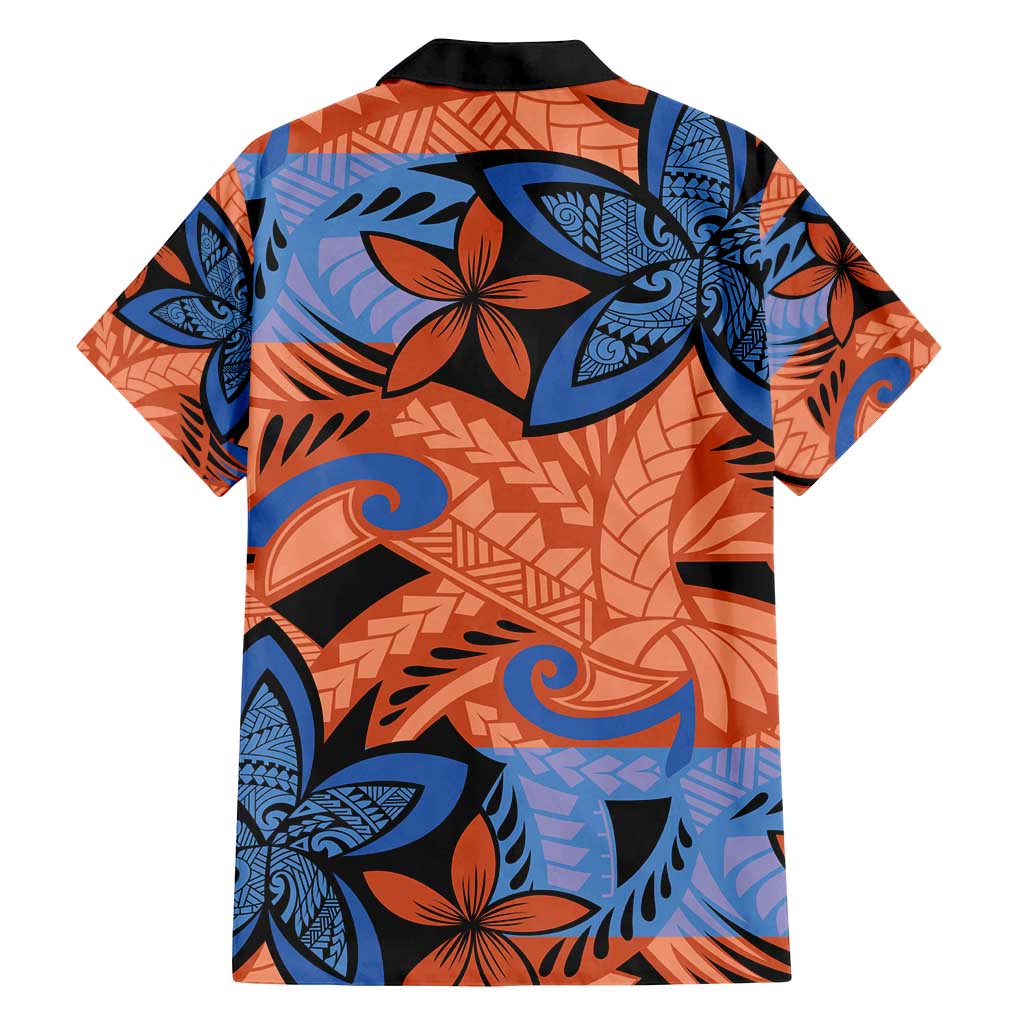 Plumeria Polynesian Pattern Family Matching Puletasi and Hawaiian Shirt Unique Fantasy Orange Blue LT01 - Polynesian Pride