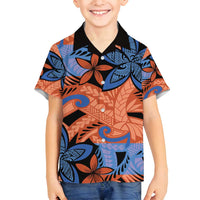 Plumeria Polynesian Pattern Family Matching Puletasi and Hawaiian Shirt Unique Fantasy Orange Blue LT01 Son's Shirt Orange - Polynesian Pride