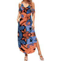 Plumeria Polynesian Pattern Family Matching Summer Maxi Dress and Hawaiian Shirt Unique Fantasy Orange Blue LT01 Mom's Dress Orange - Polynesian Pride