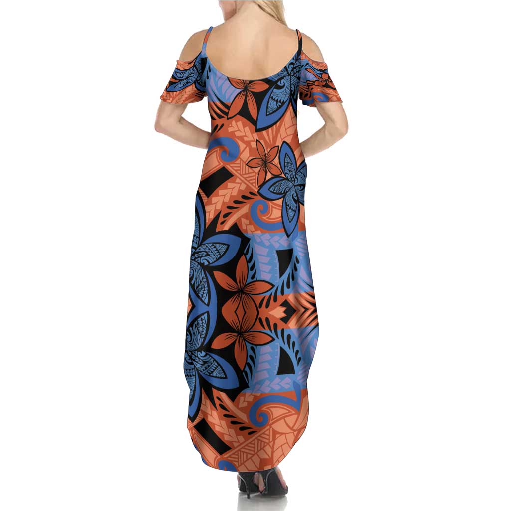 Plumeria Polynesian Pattern Family Matching Summer Maxi Dress and Hawaiian Shirt Unique Fantasy Orange Blue LT01 - Polynesian Pride
