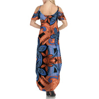 Plumeria Polynesian Pattern Family Matching Summer Maxi Dress and Hawaiian Shirt Unique Fantasy Orange Blue LT01 - Polynesian Pride