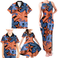 Plumeria Polynesian Pattern Family Matching Tank Maxi Dress and Hawaiian Shirt Unique Fantasy Orange Blue LT01 - Polynesian Pride