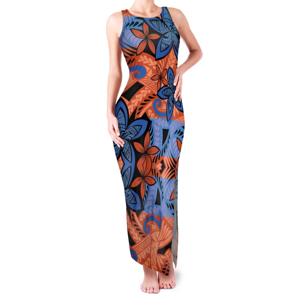 Plumeria Polynesian Pattern Family Matching Tank Maxi Dress and Hawaiian Shirt Unique Fantasy Orange Blue LT01 Mom's Dress Orange - Polynesian Pride