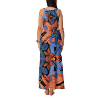 Plumeria Polynesian Pattern Family Matching Tank Maxi Dress and Hawaiian Shirt Unique Fantasy Orange Blue LT01 - Polynesian Pride