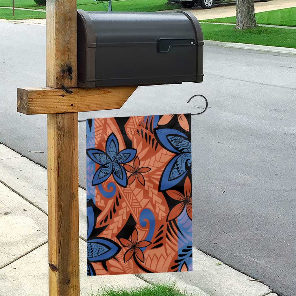 Plumeria Polynesian Pattern Garden Flag Unique Fantasy Orange Blue