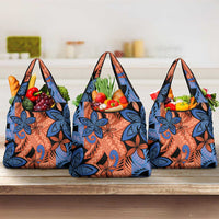 Plumeria Polynesian Pattern Grocery Bag Unique Fantasy Orange Blue LT01 3-pack One Size Orange - Polynesian Pride