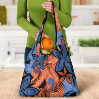 Plumeria Polynesian Pattern Grocery Bag Unique Fantasy Orange Blue LT01 - Polynesian Pride