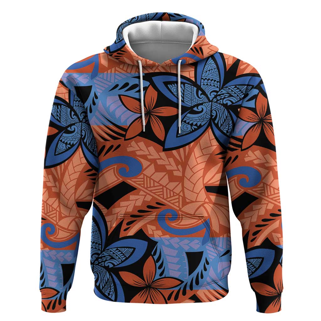 Plumeria Polynesian Pattern Hoodie Unique Fantasy Orange Blue LT01 Pullover Hoodie Orange - Polynesian Pride