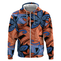 Plumeria Polynesian Pattern Hoodie Unique Fantasy Orange Blue LT01 Zip Hoodie Orange - Polynesian Pride