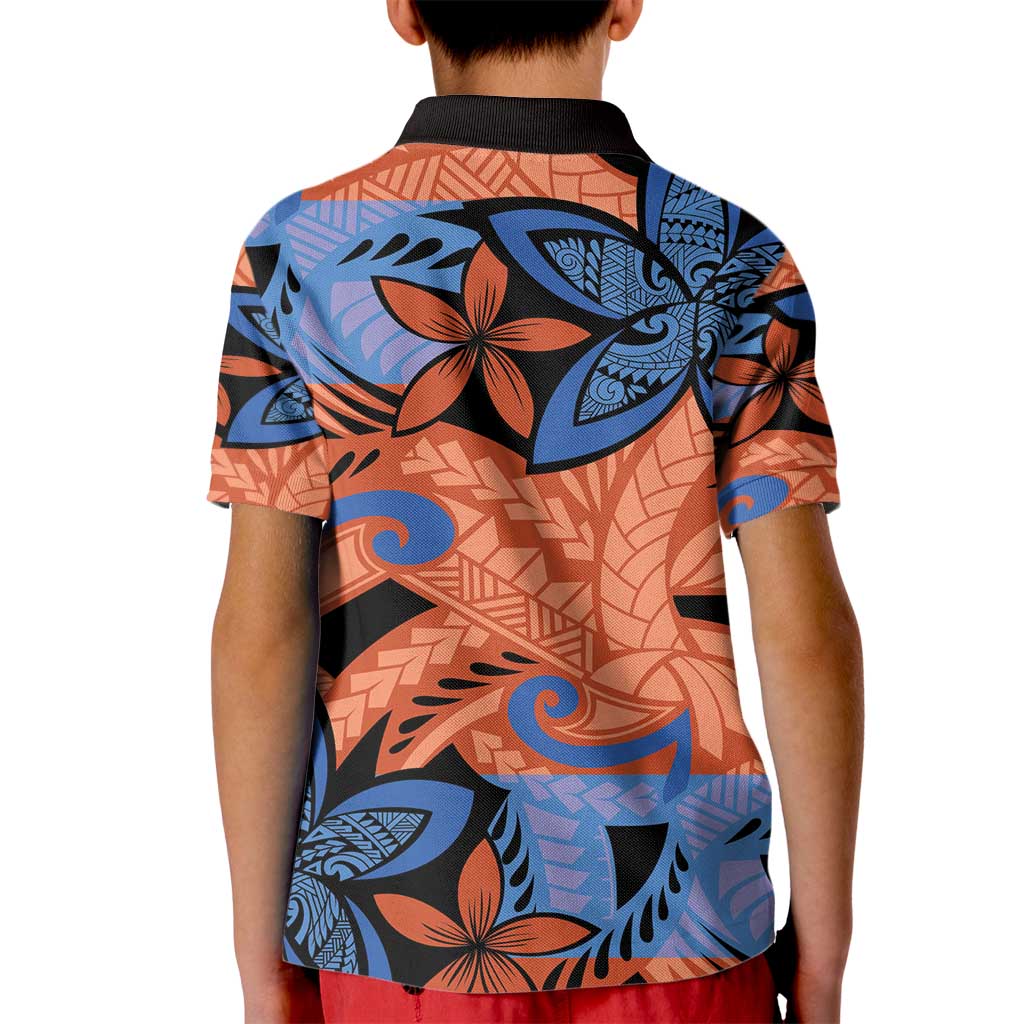 Plumeria Polynesian Pattern Kid Polo Shirt Unique Fantasy Orange Blue LT01 - Polynesian Pride