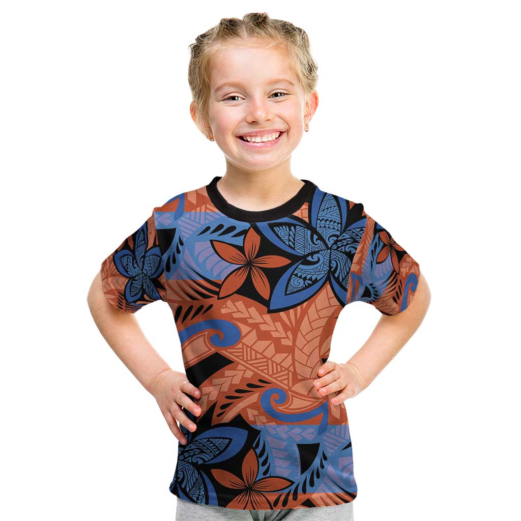 Plumeria Polynesian Pattern Kid T Shirt Unique Fantasy Orange Blue LT01 Orange - Polynesian Pride