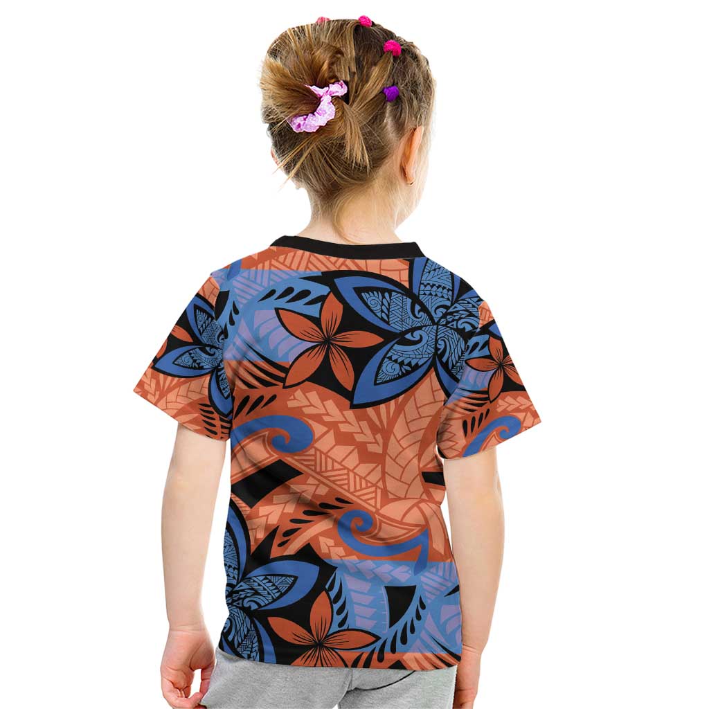 Plumeria Polynesian Pattern Kid T Shirt Unique Fantasy Orange Blue LT01 - Polynesian Pride