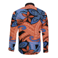 Plumeria Polynesian Pattern Long Sleeve Button Shirt Unique Fantasy Orange Blue
