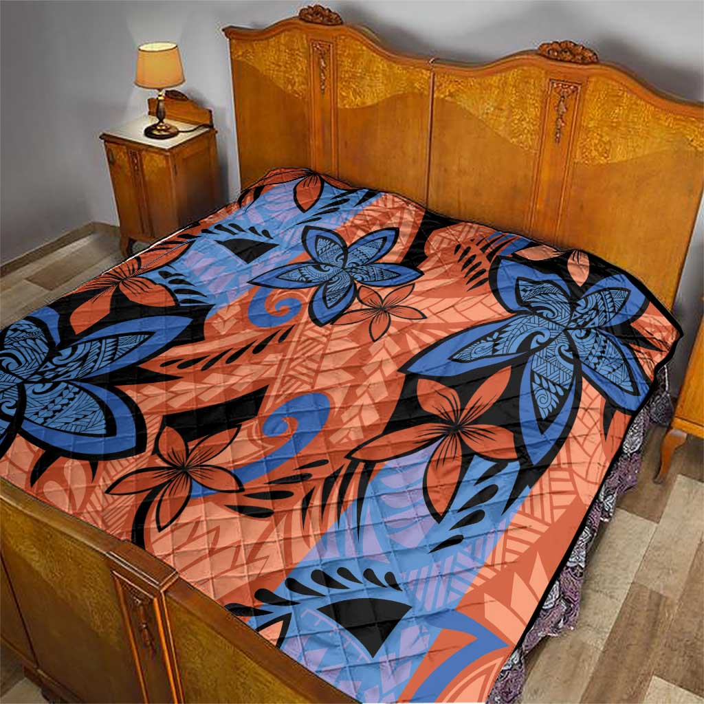 Plumeria Polynesian Pattern Quilt Unique Fantasy Orange Blue LT01 - Polynesian Pride