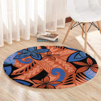 Plumeria Polynesian Pattern Round Carpet Unique Fantasy Orange Blue