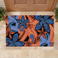 Plumeria Polynesian Pattern Rubber Doormat Unique Fantasy Orange Blue