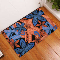 Plumeria Polynesian Pattern Rubber Doormat Unique Fantasy Orange Blue
