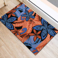 Plumeria Polynesian Pattern Rubber Doormat Unique Fantasy Orange Blue