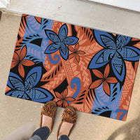 Plumeria Polynesian Pattern Rubber Doormat Unique Fantasy Orange Blue