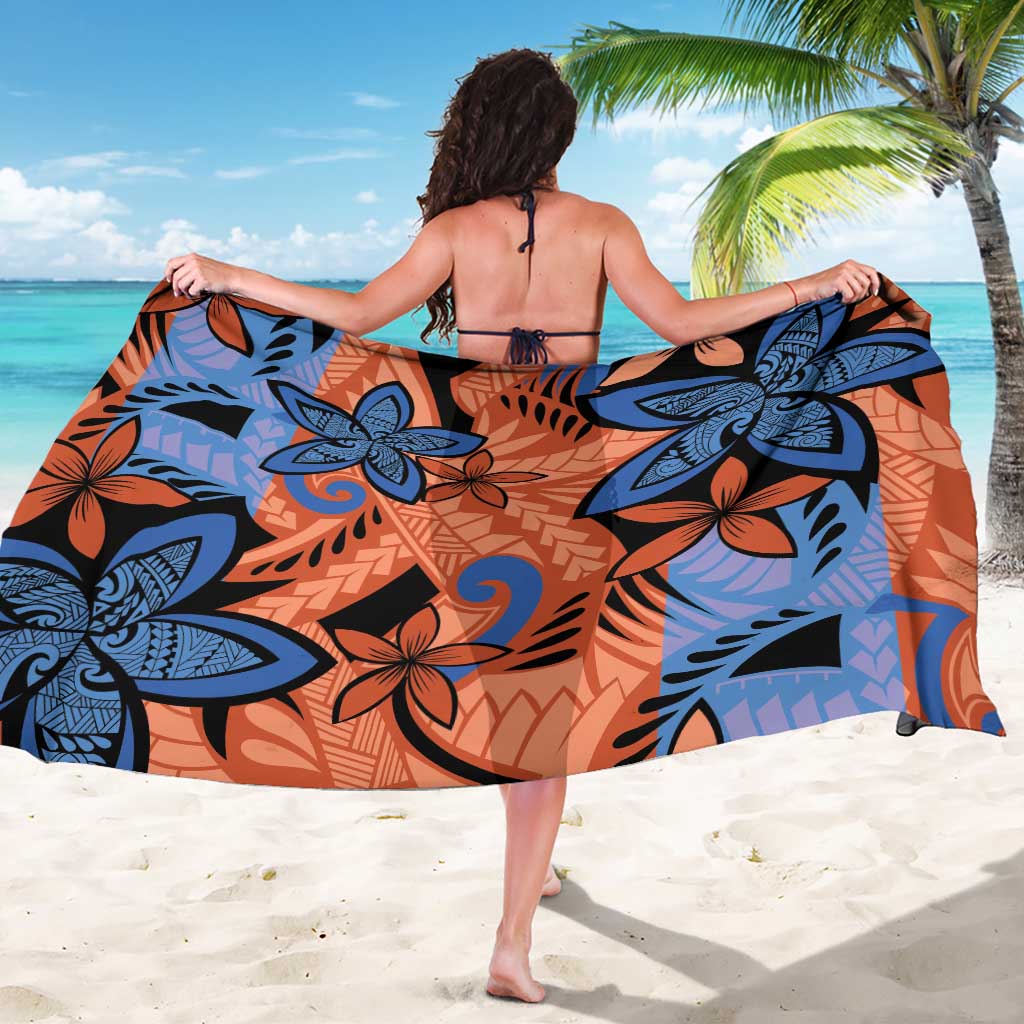 Plumeria Polynesian Pattern Sarong Unique Fantasy Orange Blue LT01 - Polynesian Pride