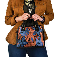 Plumeria Polynesian Pattern Shoulder Handbag Unique Fantasy Orange Blue
