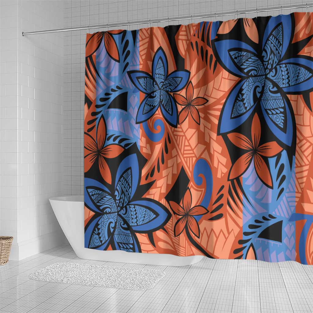 Plumeria Polynesian Pattern Shower Curtain Unique Fantasy Orange Blue