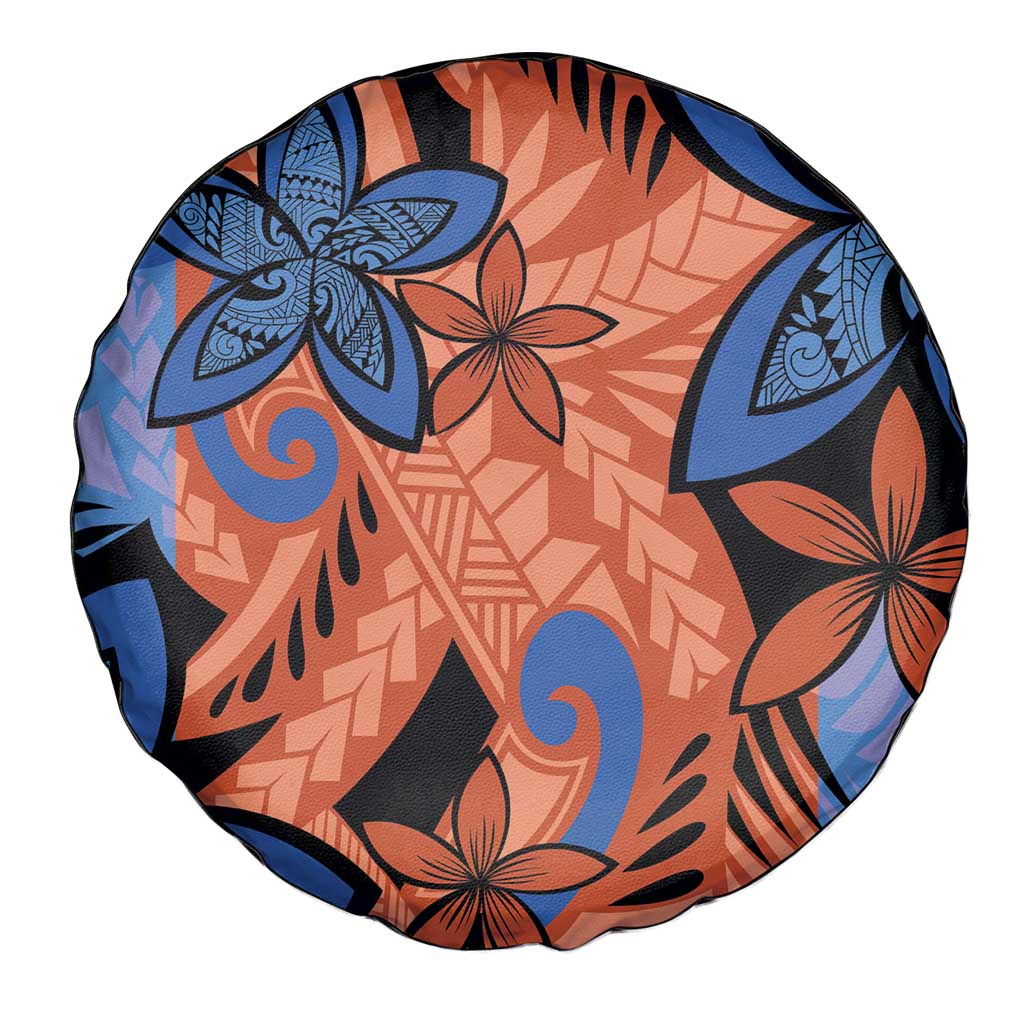 Plumeria Polynesian Pattern Spare Tire Cover Unique Fantasy Orange Blue