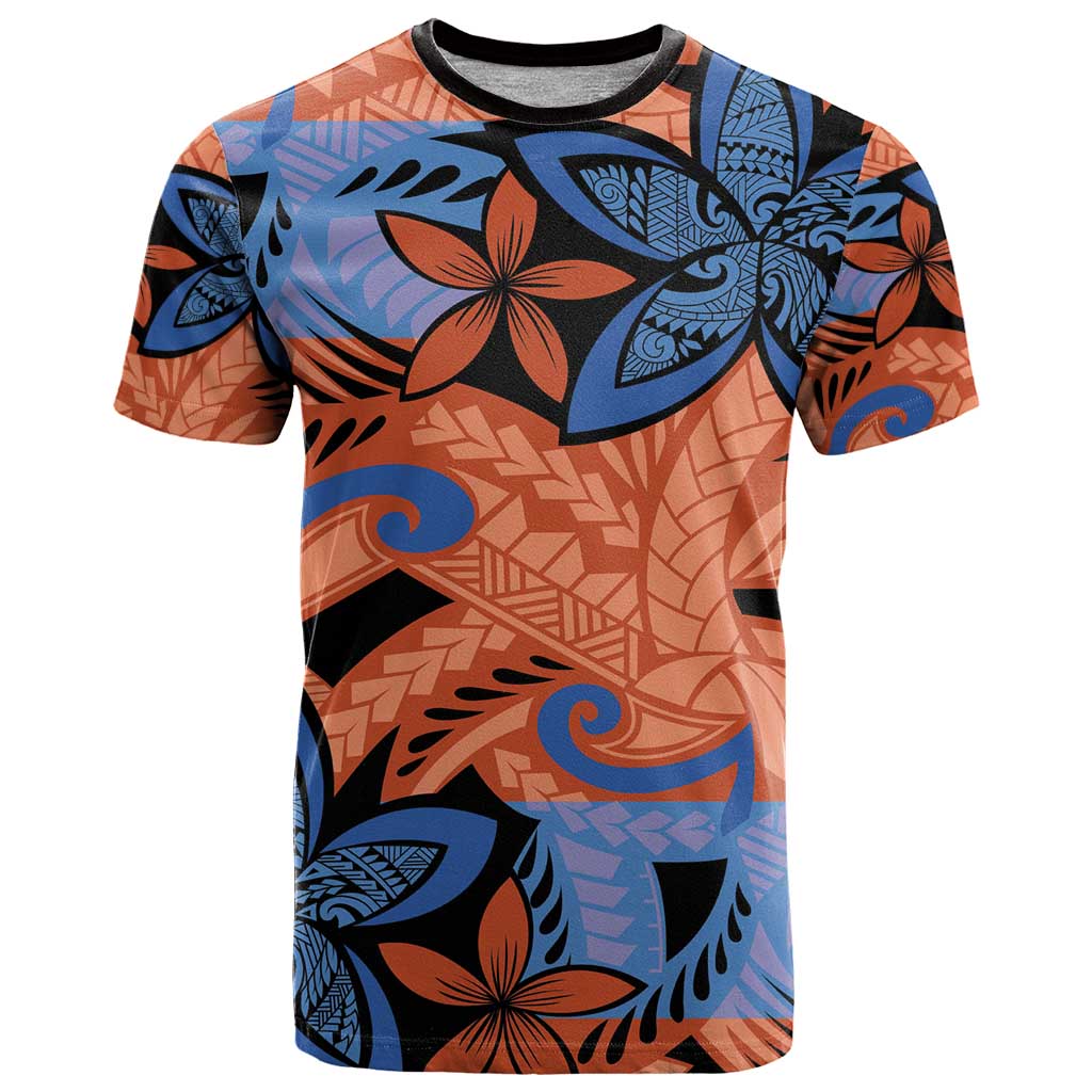 Plumeria Polynesian Pattern T Shirt Unique Fantasy Orange Blue LT01 Orange - Polynesian Pride