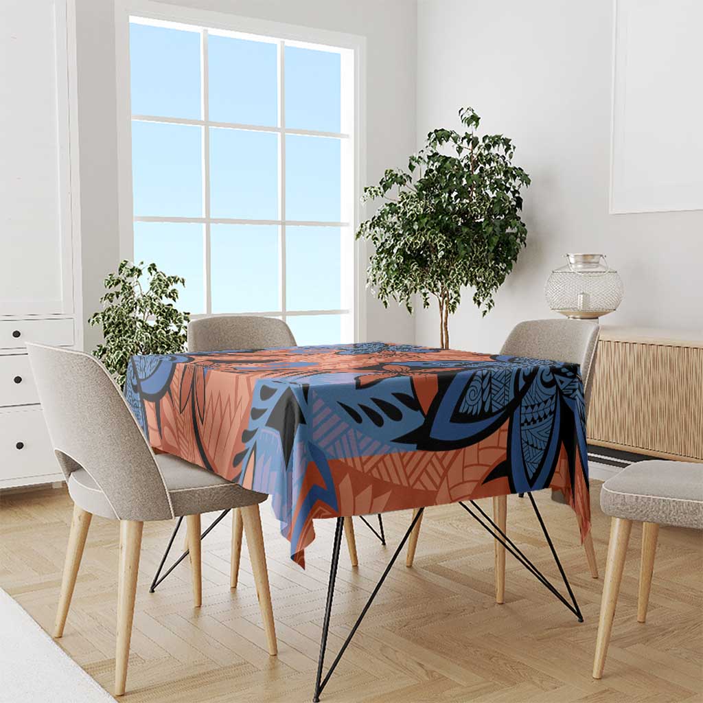 Plumeria Polynesian Pattern Tablecloth Unique Fantasy Orange Blue