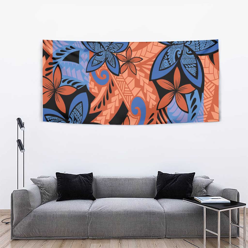 Plumeria Polynesian Pattern Tapestry Unique Fantasy Orange Blue