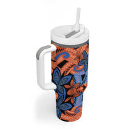 Plumeria Polynesian Pattern Tumbler With Handle Unique Fantasy Orange Blue LT01 - Polynesian Pride