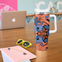 Plumeria Polynesian Pattern Tumbler With Handle Unique Fantasy Orange Blue LT01 - Polynesian Pride