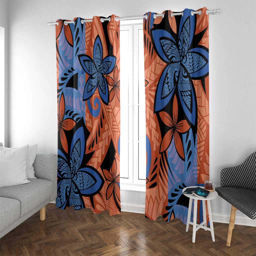 Plumeria Polynesian Pattern Window Curtain Unique Fantasy Orange Blue