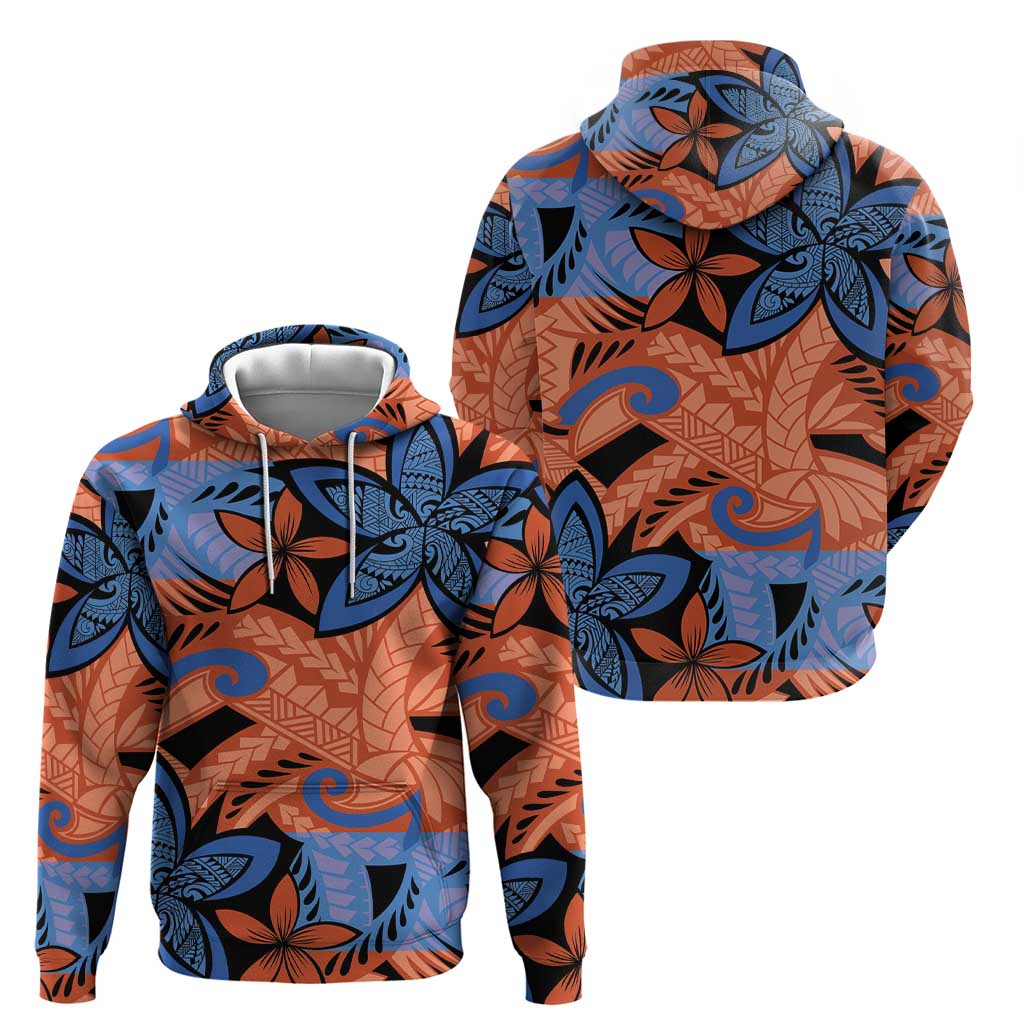 Plumeria Polynesian Pattern Zip Hoodie Unique Fantasy Orange Blue