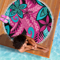 Plumeria Polynesian Pattern Beach Blanket Unique Fantasy Pink Teal
