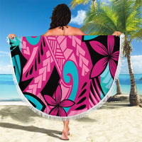 Plumeria Polynesian Pattern Beach Blanket Unique Fantasy Pink Teal