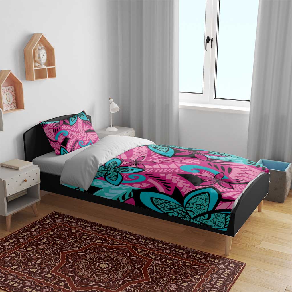 Plumeria Polynesian Pattern Bedding Set Unique Fantasy Pink Teal