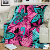 Plumeria Polynesian Pattern Blanket Unique Fantasy Pink Teal