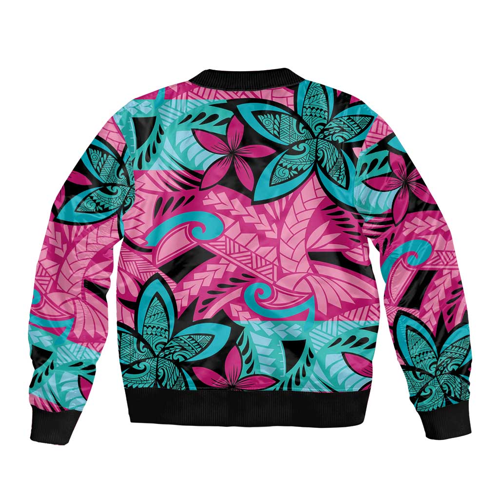 Plumeria Polynesian Pattern Bomber Jacket Unique Fantasy Pink Teal LT01 - Polynesian Pride