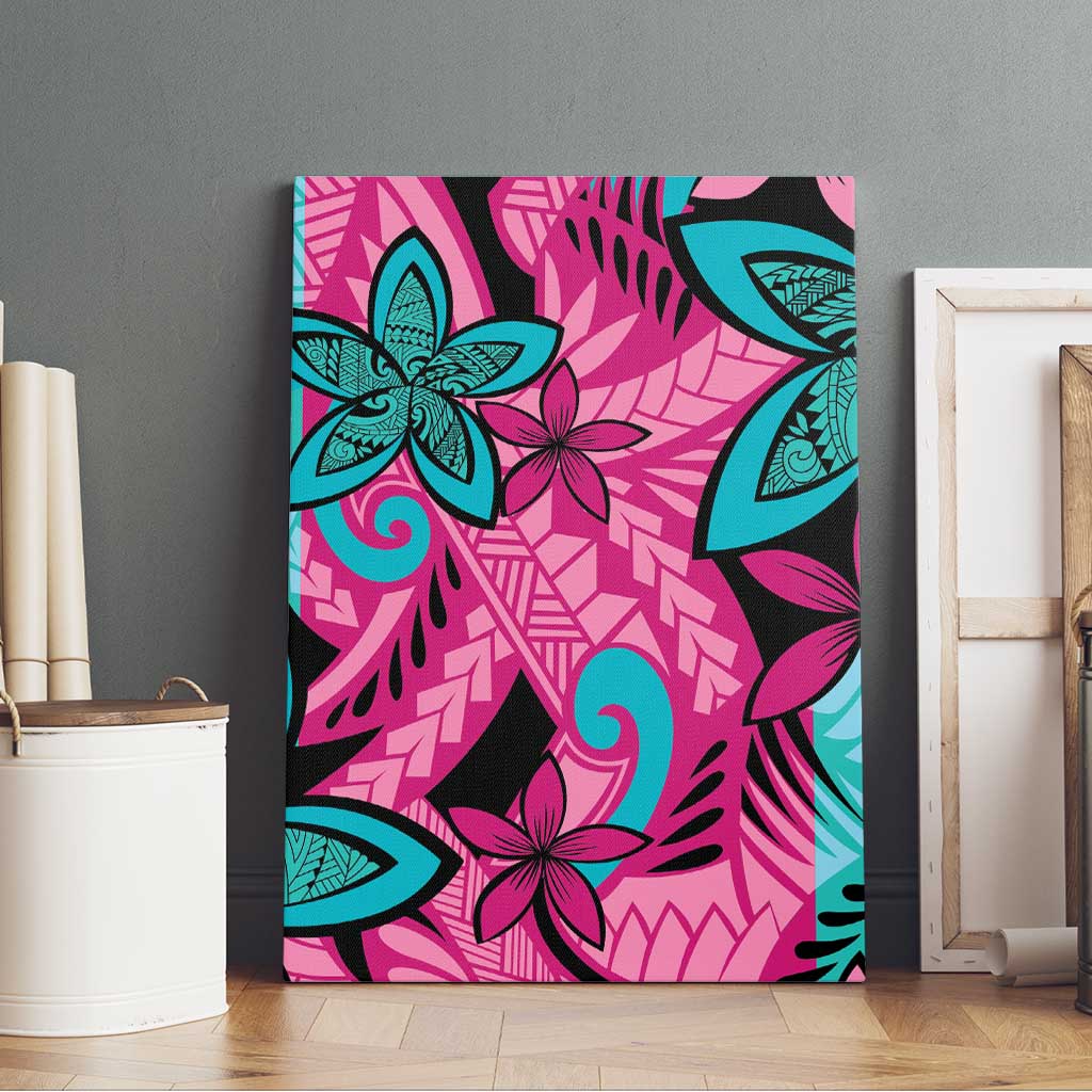 Plumeria Polynesian Pattern Canvas Wall Art Unique Fantasy Pink Teal