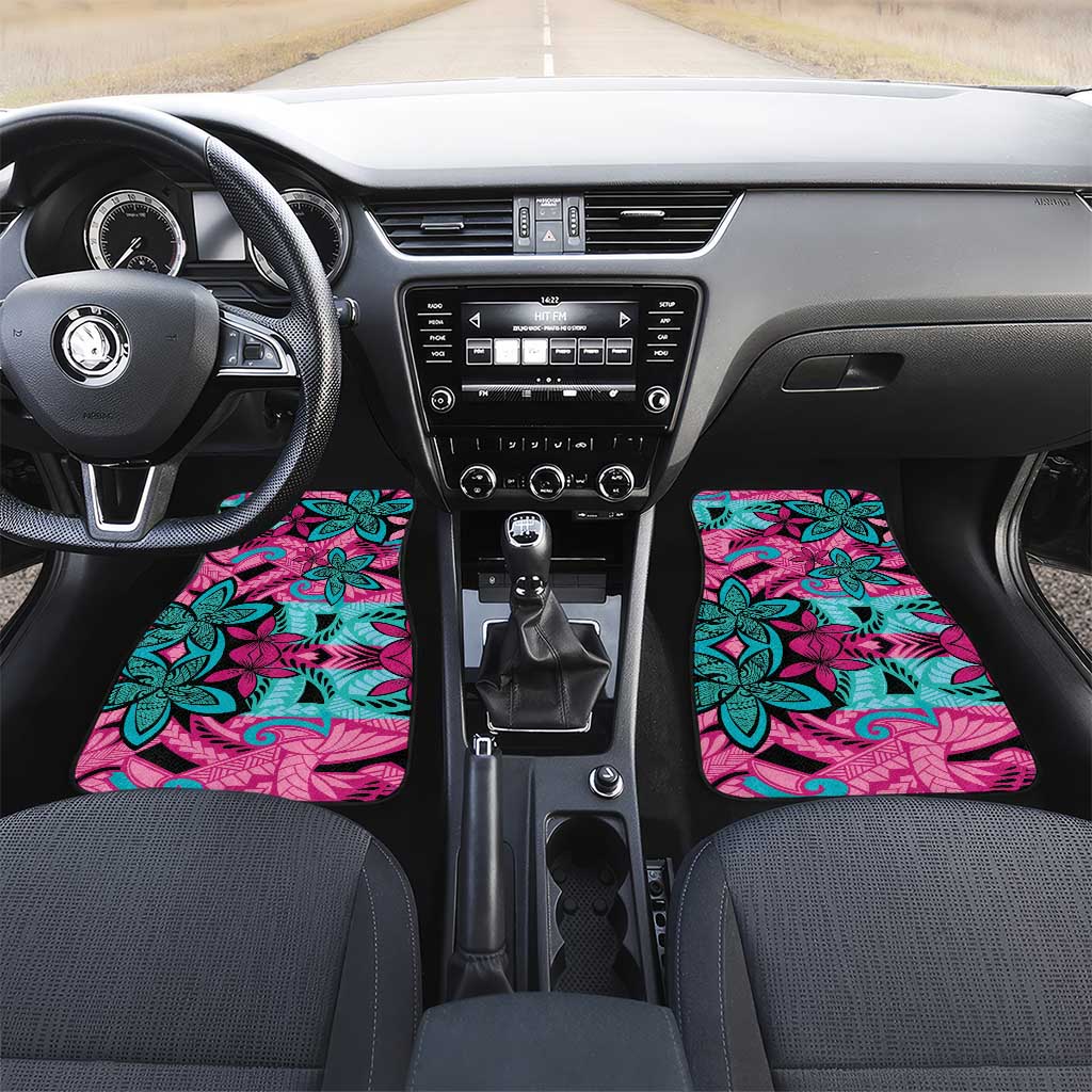 Plumeria Polynesian Pattern Car Mats Unique Fantasy Pink Teal