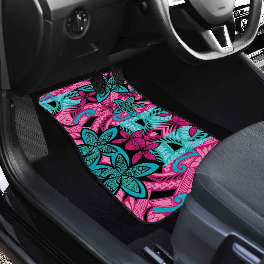 Plumeria Polynesian Pattern Car Mats Unique Fantasy Pink Teal