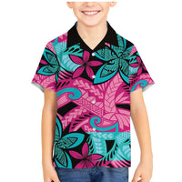 Plumeria Polynesian Pattern Family Matching Mermaid Dress and Hawaiian Shirt Unique Fantasy Pink Teal