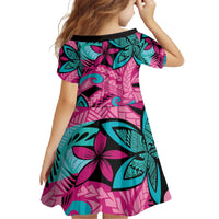 Plumeria Polynesian Pattern Family Matching Off The Shoulder Long Sleeve Dress and Hawaiian Shirt Unique Fantasy Pink Teal