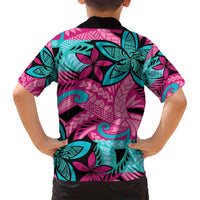 Plumeria Polynesian Pattern Family Matching Off Shoulder Short Dress and Hawaiian Shirt Unique Fantasy Pink Teal