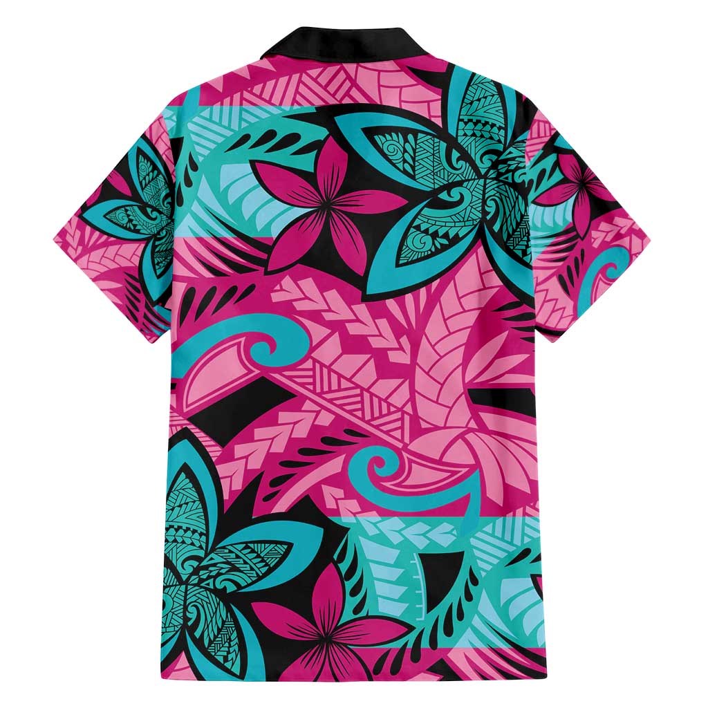 Plumeria Polynesian Pattern Family Matching Puletasi and Hawaiian Shirt Unique Fantasy Pink Teal LT01 - Polynesian Pride