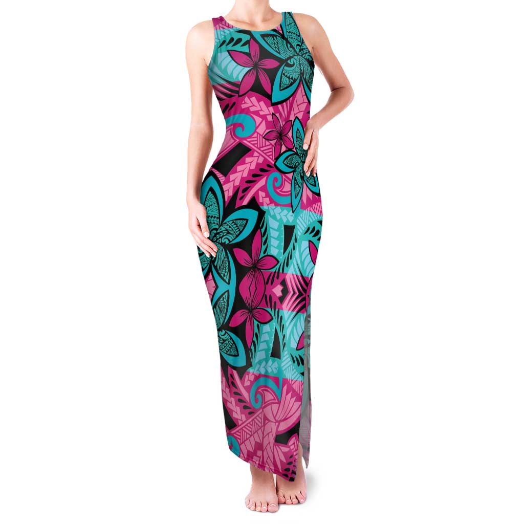 Plumeria Polynesian Pattern Family Matching Tank Maxi Dress and Hawaiian Shirt Unique Fantasy Pink Teal LT01 Mom's Dress Pink - Polynesian Pride
